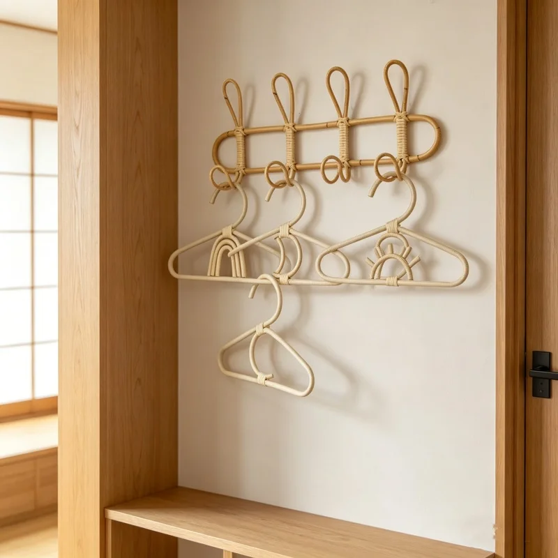 Baby Nursery Wardrobe - Appendiabiti da parete in rattan stile