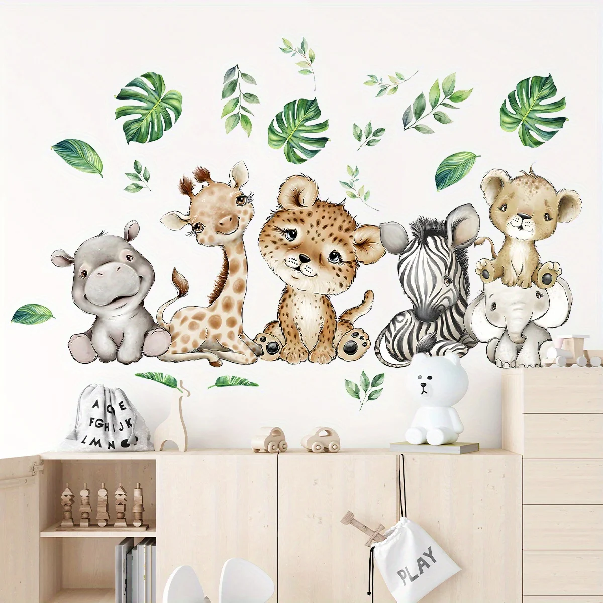 Baby Nursery Wall Mural - 1PC Cartoon Cute Ippopotamo Tigre Elefante