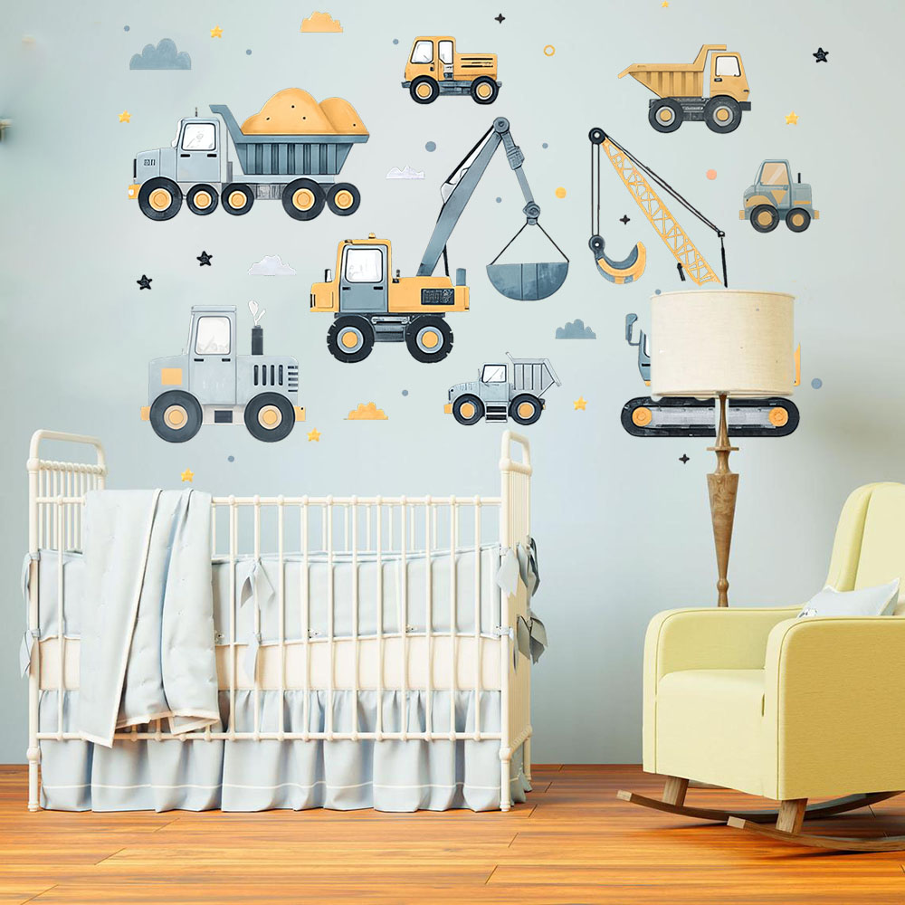 Baby Nursery Wall Mural - Set di veicoli per escavatore dei