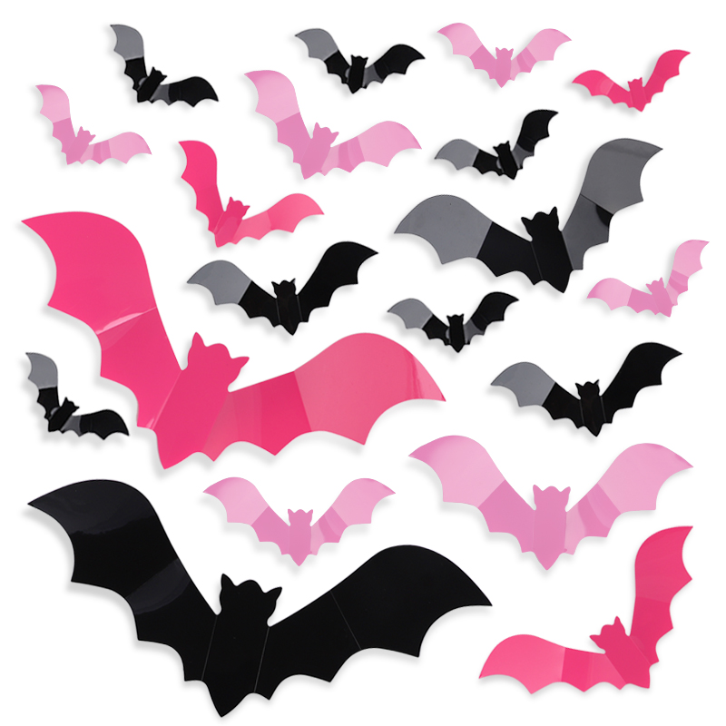 Baby Nursery Wall Mural - 24/48 pezzi Halloween pipistrelli rosa adesivo