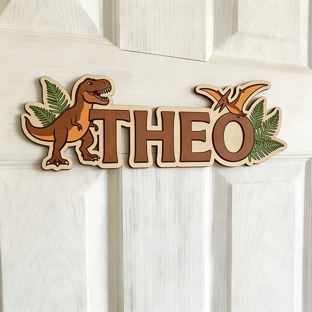Baby Nursery Usa - Targa personalizzata con nome di dinosauro