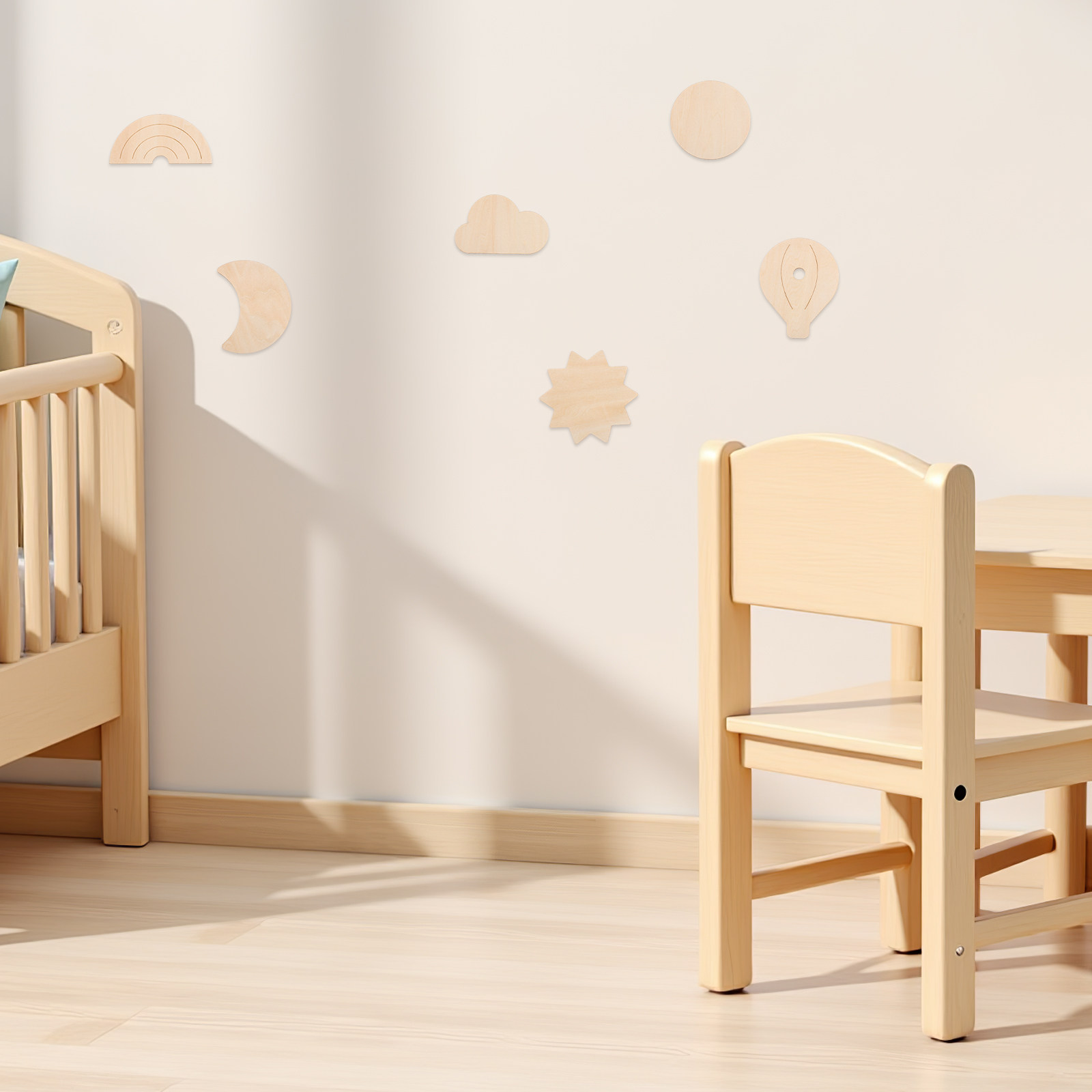 Baby Nursery Hot Air Balloon Theme - 6 Pezzi Adesivi Murali in Legno