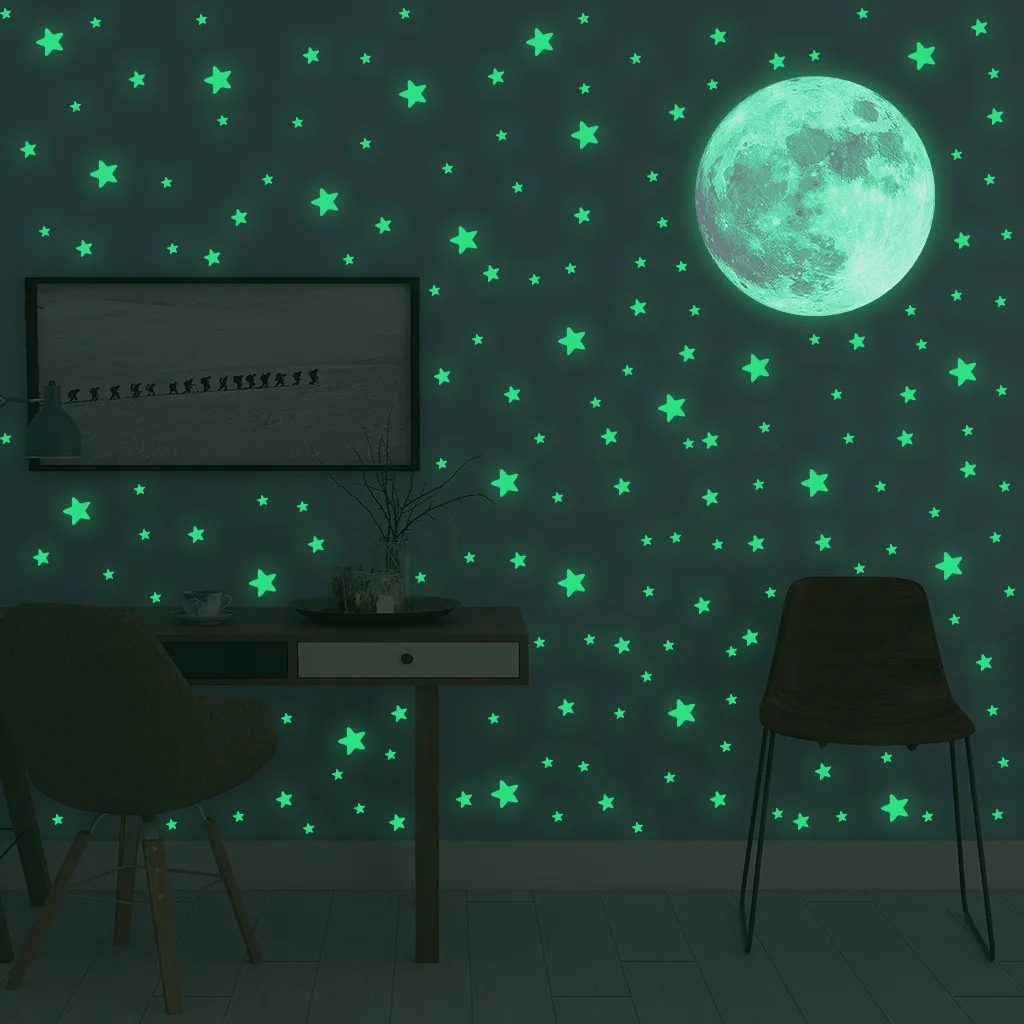 Baby Nursery Wall Mural - Adesivi Murali Luminosi con Luna e